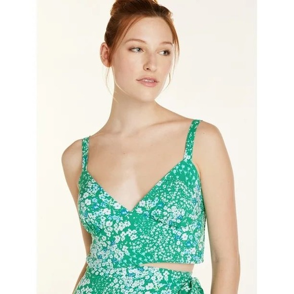 No Boundaries Tops - No Boundaries Green‎ Floral Print Smocked Crop Top XL(15/17) Junior Teen Girls